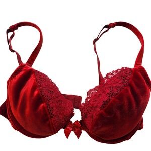 Victoria's Secret Bra Womens 34A Red Velvet Lace Push Up Vintage 1568